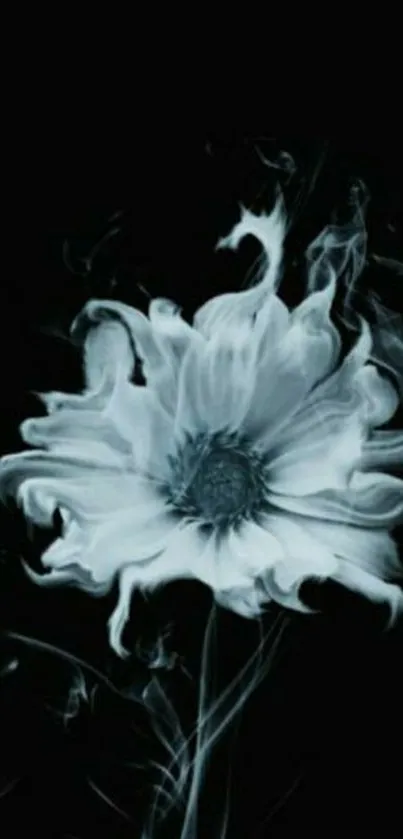 Black and white smoky flower wallpaper on a dark background.