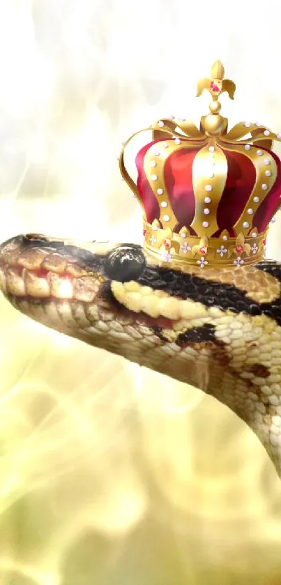 Wallpaper of a snake wearing a royal crown in a natural setting.