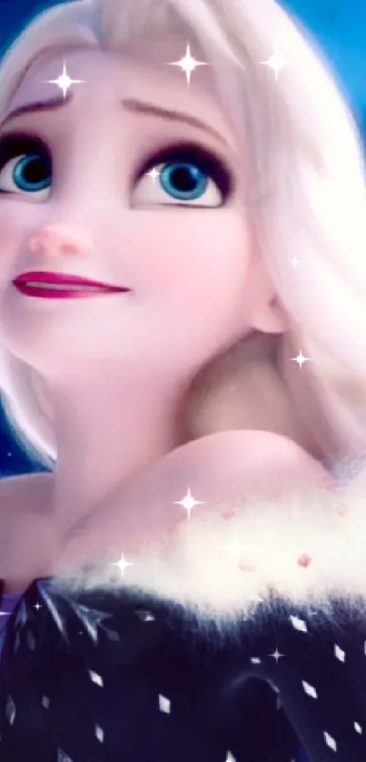 Snow Queen animated wallpaper in blue setting.