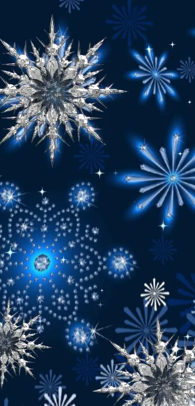 Snowflake themed mobile wallpaper with a dark blue backdrop.