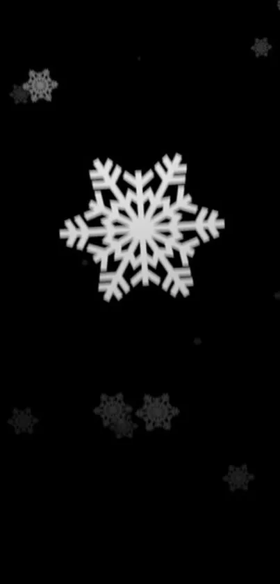 White snowflake on black background mobile wallpaper.