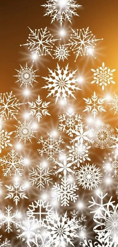 Golden background with snowflake Christmas tree.