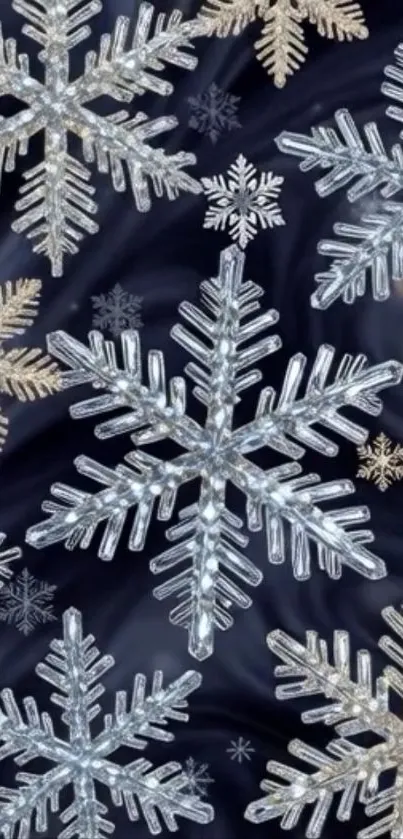 Intricate snowflake design on dark background.