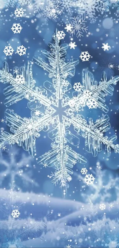 Elegant snowflake design on a blue winter background.