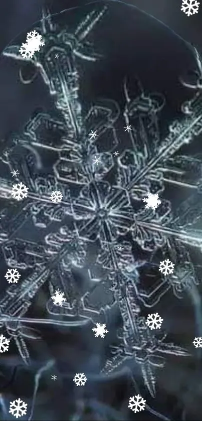 Intricate snowflake design on a dark winter background, perfect for mobile wallpaper.