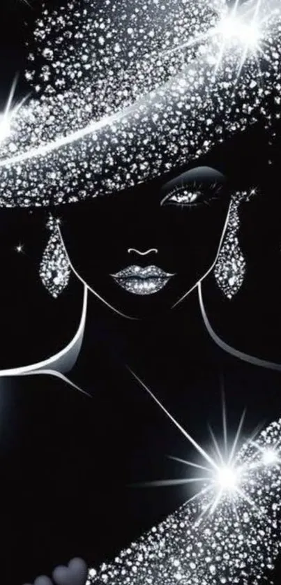 Glamorous figure with sparkling jewels and elegant hat