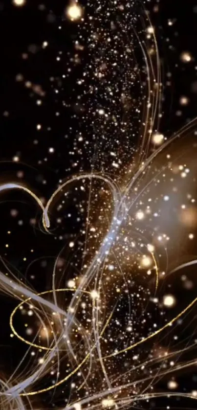 Abstract art with golden sparkles and elegant swirls.