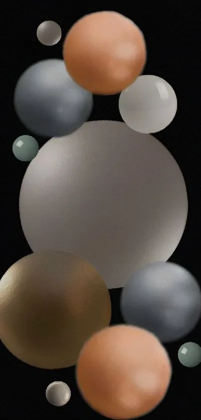 Elegant 3D metallic spheres on dark background.