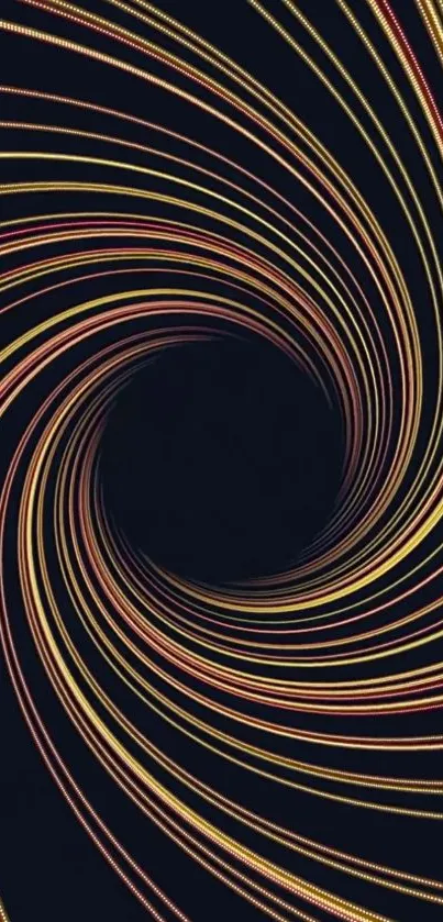 Abstract spiral with yellow and red lights on dark background.