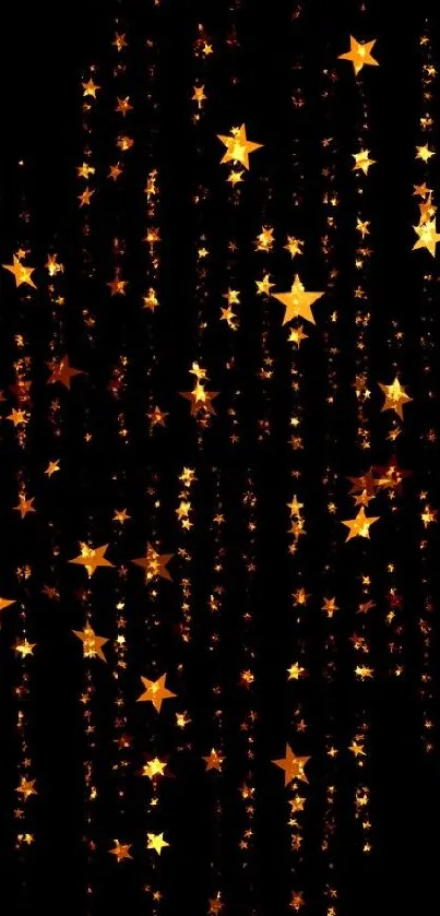 Golden stars on black background mobile wallpaper.