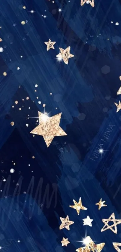 Elegant wallpaper with gold stars on a navy background.