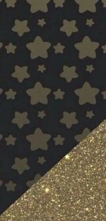 Elegant starry night mobile wallpaper with gold and black glitter.