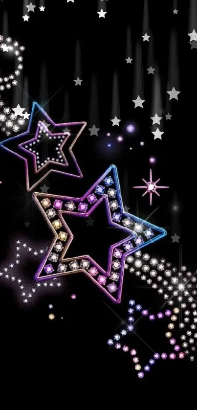 Elegant wallpaper with multicolor stars on a black background.