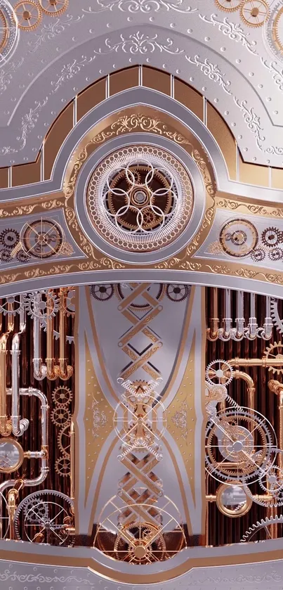 Elegant steampunk wallpaper with copper and gold gears.