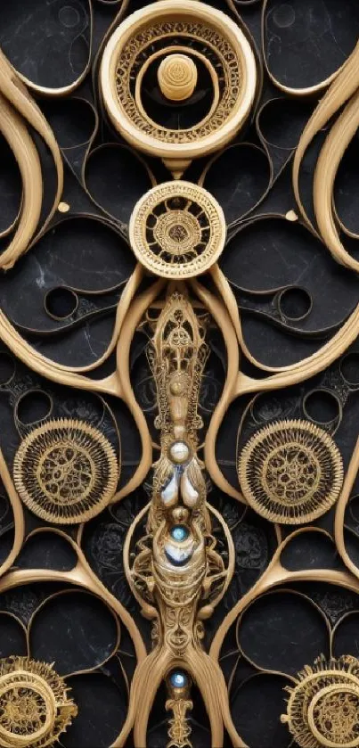 Elegant steampunk wallpaper with golden gears and intricate designs.