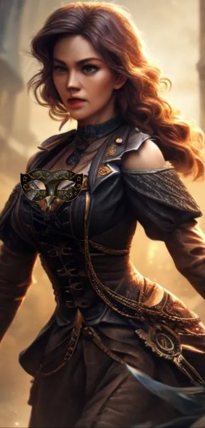 Steampunk woman in detailed attire, exerting elegance and fantasy style.