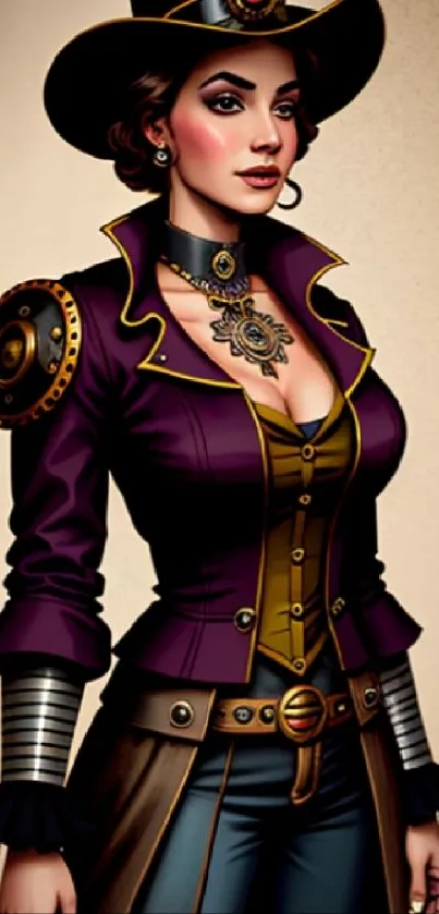 Elegant steampunk woman in Victorian-inspired attire wallpaper.