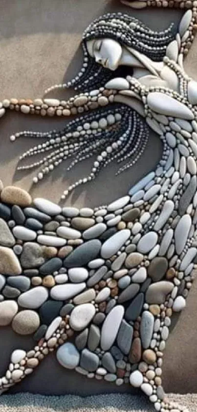 Elegant stone art of dancer made from pebbles.