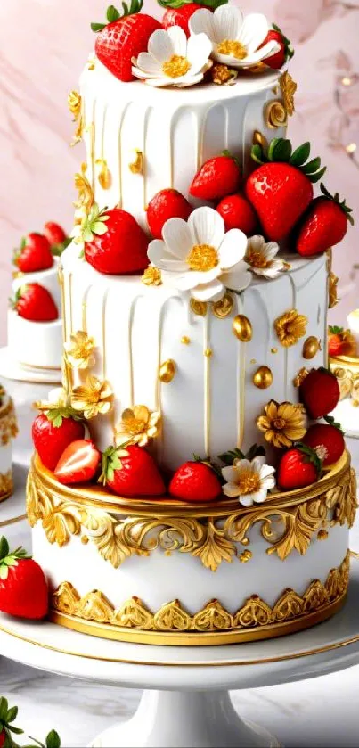 Ornately decorated strawberry cake display.