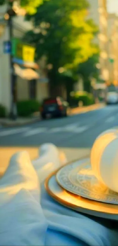 Peaceful urban street with floral vase decor.