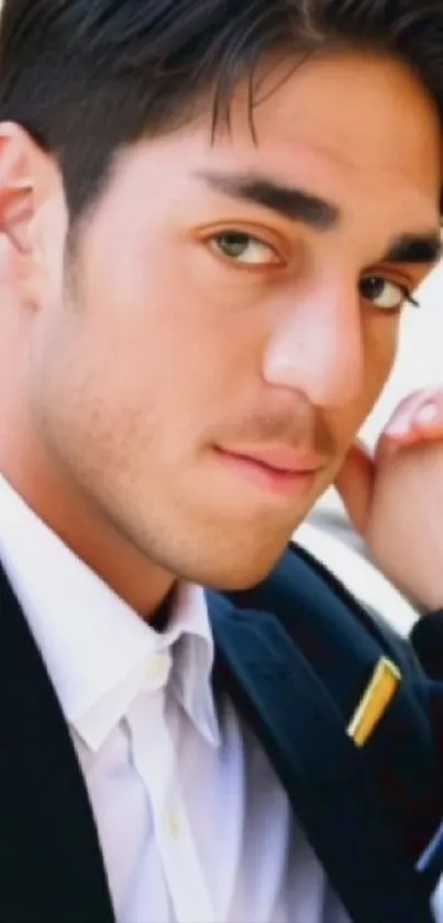 Young man in a suit posing elegantly for a portrait wallpaper.