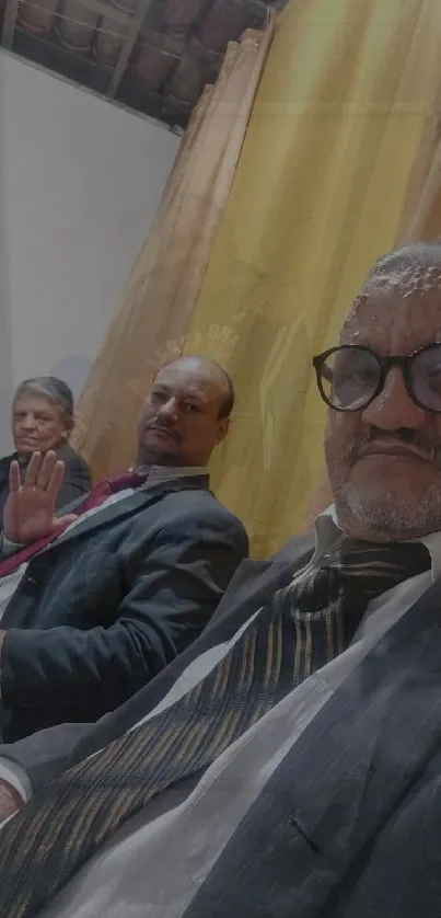 Three men in suits at a business meeting.