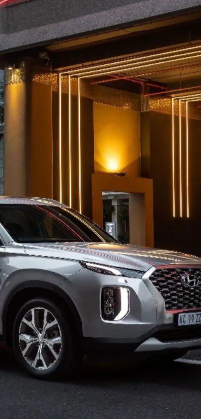 Sleek SUV in an urban night setting.