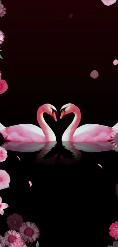 Elegant swan and floral pink wallpaper.