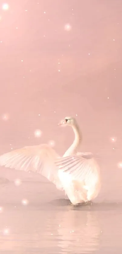 A graceful swan on a misty lake with soft pastel colors creating a serene scene.