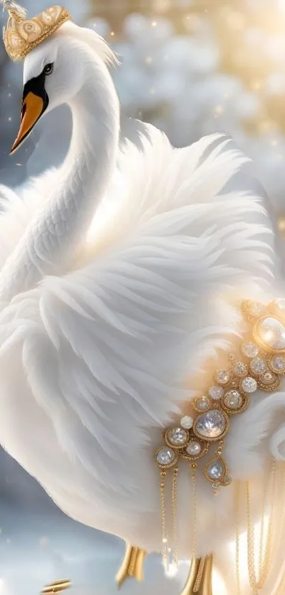 Elegant swan with gold jeweled decorations.