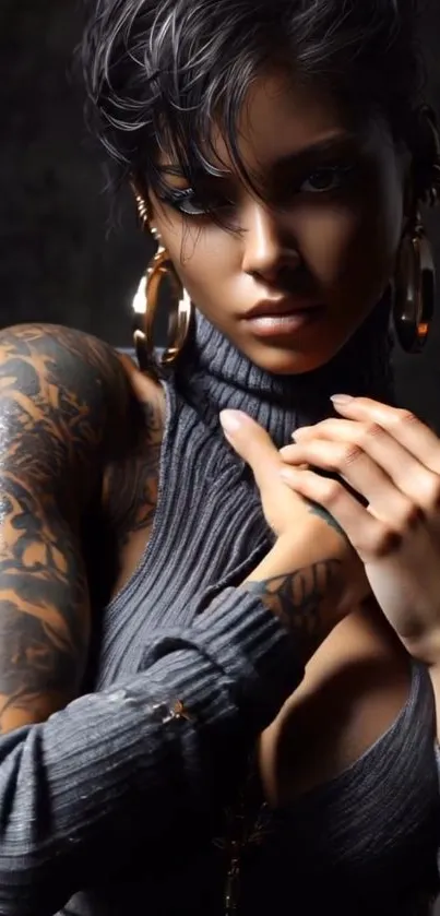 Elegant tattooed woman portrait wallpaper