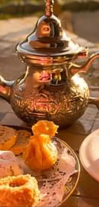 Elegant Moroccan tea and sweets on a table.