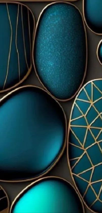 Elegant teal stones with gold lines wallpaper.