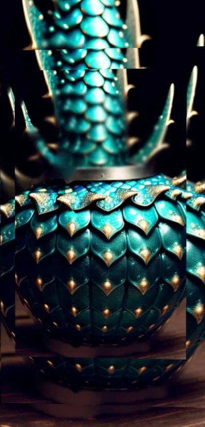 Intricate teal dragon scales with mystical elegance in a mobile wallpaper design.