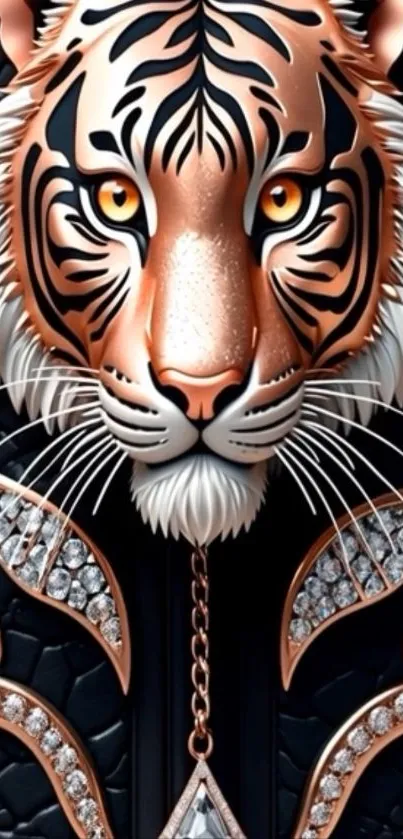 Elegant tiger design wallpaper with gold and black art deco style.