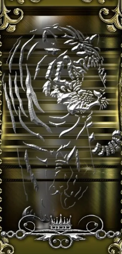 Intricate gold tiger design with decorative frame, perfect for mobiles.