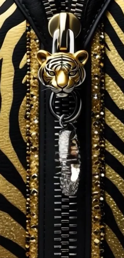 Luxury tiger-themed zipper design wallpaper with gold and black patterns.