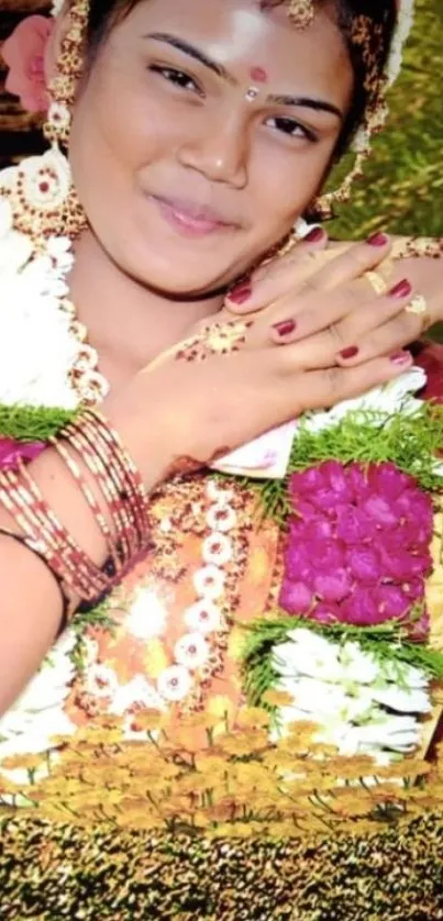 Traditional Indian bridal portrait with jewelry and vibrant colors.