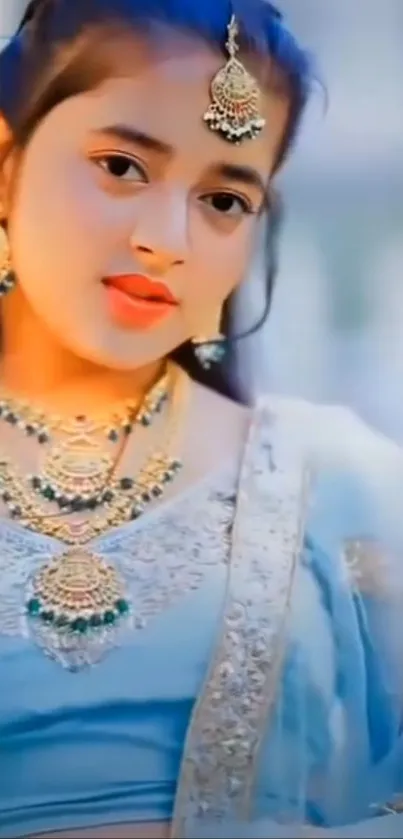 Elegant woman in traditional attire with intricate jewelry.