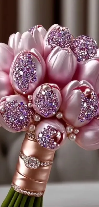 Pink tulip bouquet with sparkling gems