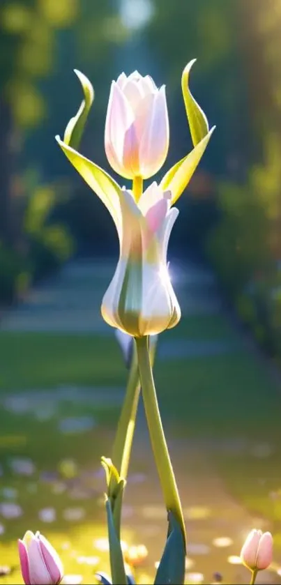 Elegant tulip garden with sunlit petals.