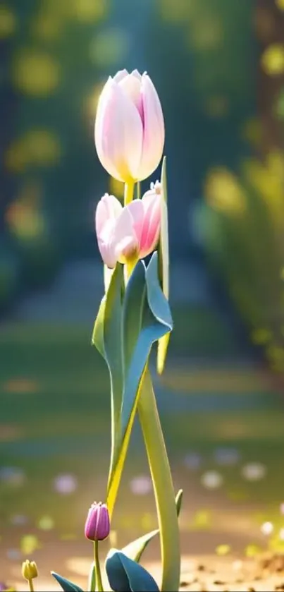 Elegant tulip blooms in a serene garden setting.