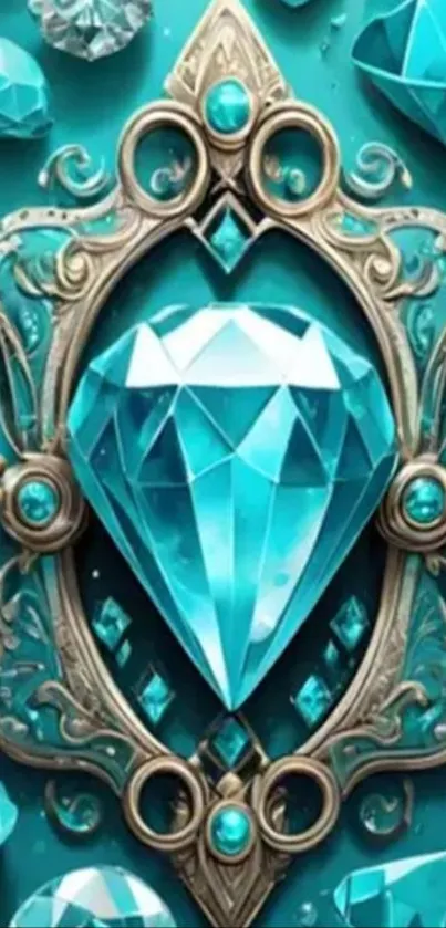 Turquoise gemstone with ornate gold design