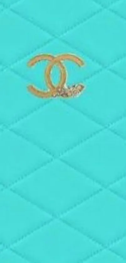 Elegant turquoise wallpaper with golden emblem.