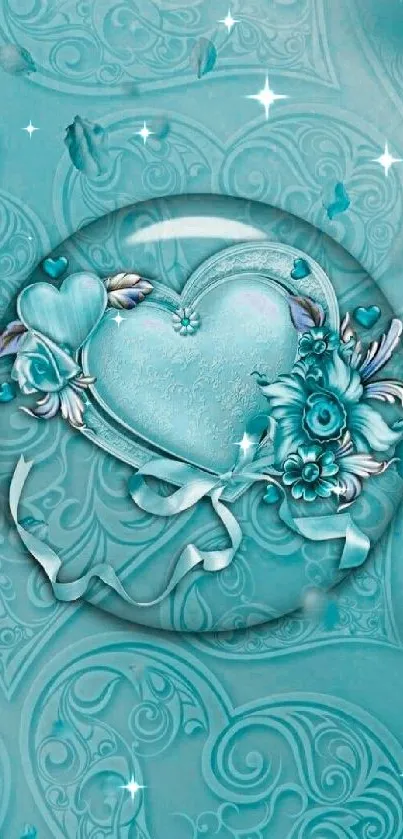 Elegant turquoise heart with floral design.