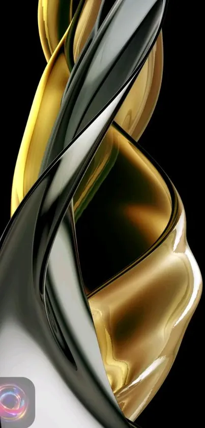 Elegant gold and black twisting ribbons wallpaper for phones.