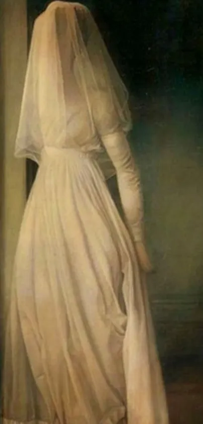 Elegant veiled bride painting with classic vintage style.