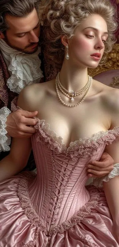 Elegant Victorian couple in lavish attire.