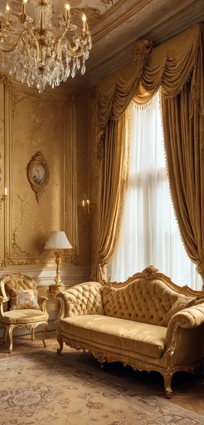 A luxurious vintage interior with ornate golden furniture and accents.