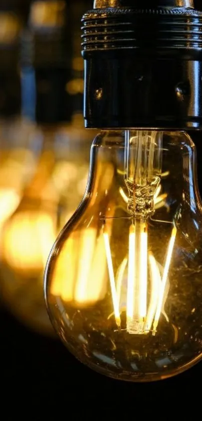 Vintage light bulb on dark background with warm amber glow.